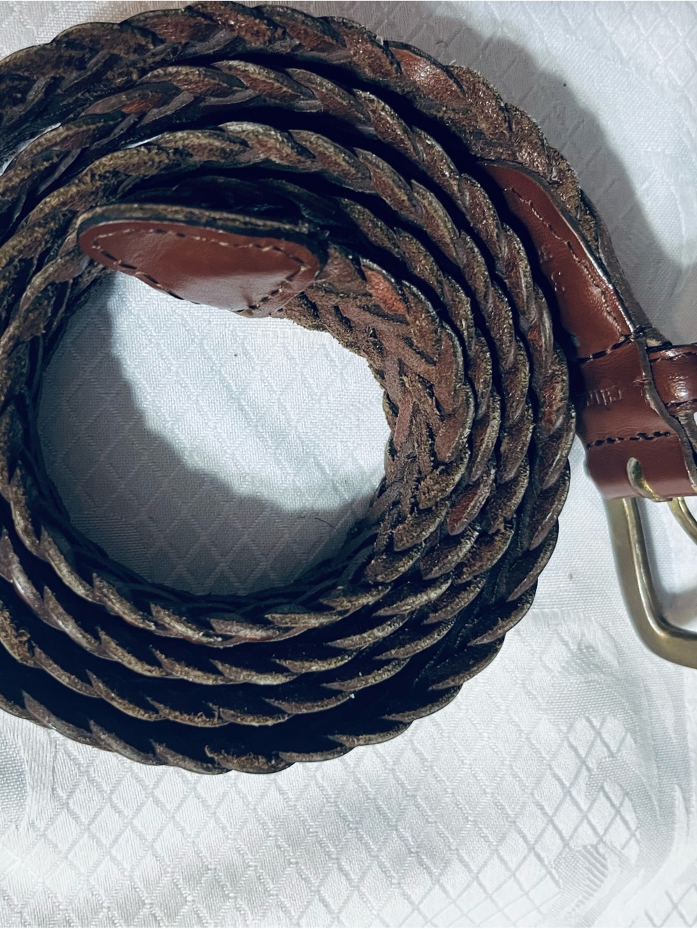 Brown Genuine Leather Classic Braided Belt Size 38 Antiqued Brass Buckle
